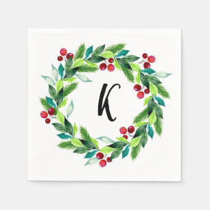 Serviette En Papier Baies de Couronne de Noël Monogramme