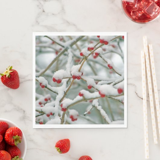 Serviette En Papier Baies rouges dans la neige (En situation)
