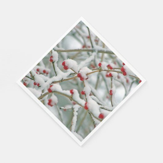 Serviette En Papier Baies rouges dans la neige (Coin)