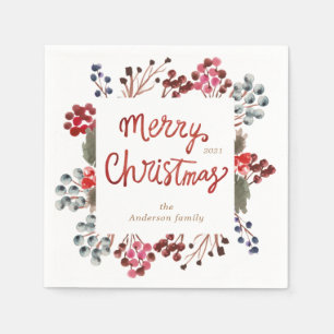 Serviette En Papier baies rouges d'hiver Joyeux Noël