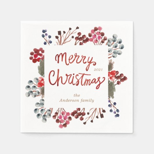 Serviette En Papier baies rouges d'hiver Joyeux Noël (Devant)