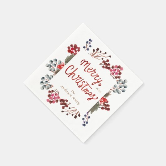 Serviette En Papier baies rouges d'hiver Joyeux Noël (Coin)