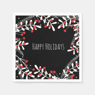 Serviette En Papier Baies rouges et feuilles blanches Fête de vacances