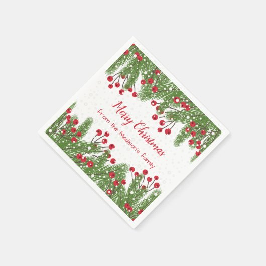 Serviette En Papier Baies rouges neige, Noël de pin (Coin)