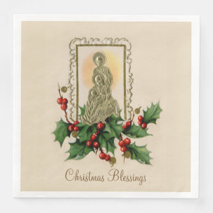 Serviette En Papier Baies vintages de houx de nativité de Noël