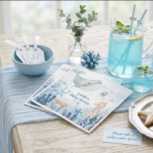Serviette En Papier Baignade sous-marine avec baleine, pieuvre et crab