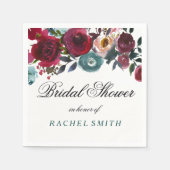 Serviette En Papier Baigne Boho Bourgon Rouge Fleurs Mariage (Devant)