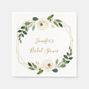 Serviette En Papier Baigneuse de mariage florale géométrique verdoyant