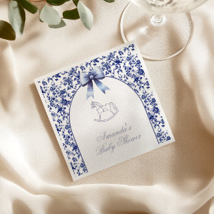 Serviette En Papier Baignoire Bébé Cheval à Bascule Toile Bleue Vintag