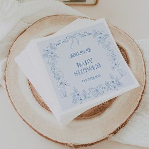 Serviette En Papier Baignoire Bébé Garçon Toile Botanique Bleu Poussié