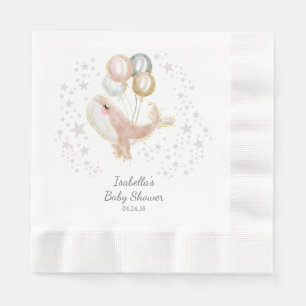 Serviette En Papier Bain de bébé baleine mignonne aquarelle rose et or