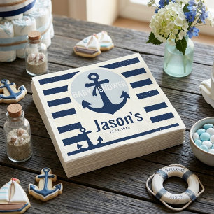 Serviette En Papier Bain de bébé Bleu Nuit Marin Rayé Blanc Ancre