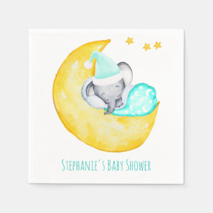 Serviette En Papier Bain de bébé éléphant mignon sur la lune