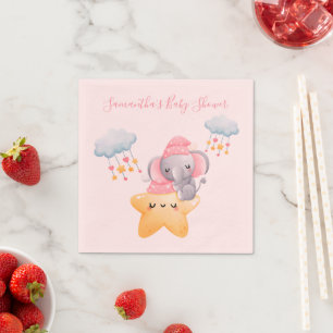 Serviette En Papier Bain de bébé éléphant rose personnalisé
