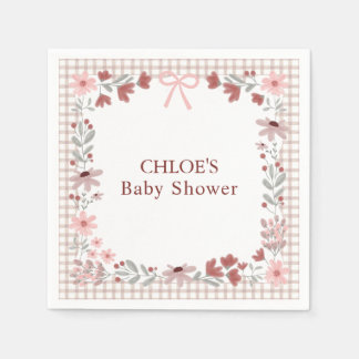 Serviette En Papier Bain de bébé Fleurs sauvages Marron Chocolat Ruban
