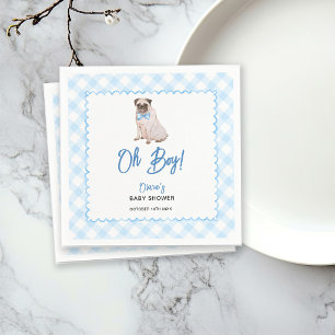 Serviette En Papier Bain de bébé garçon Oh Boy Gingham Bleu Chien