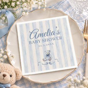 Serviette En Papier Bain de bébé Ours en peluche bleu rayures aquarell