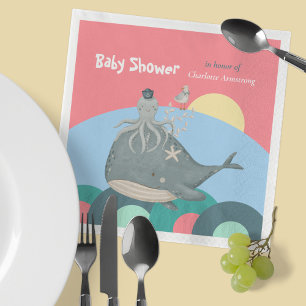 Serviette En Papier Bain de bébé rose baleine calamar nautique mignon