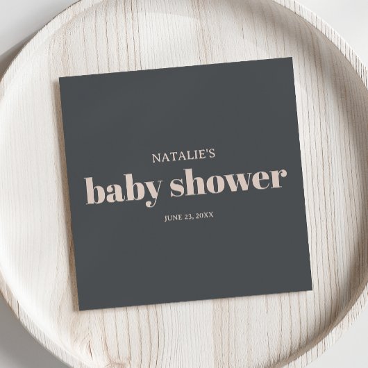 Serviette En Papier Bain de bébé typographie boho gris rose