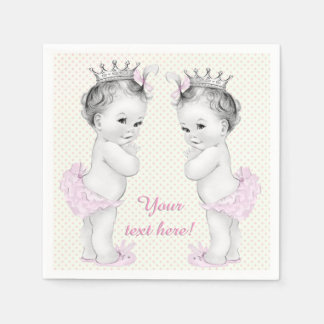 Serviette En Papier Bain de Naissance Vintage Rose Princesse Jumelles