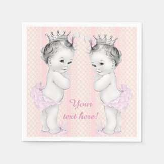 Serviette En Papier Bain de Naissance Vintage Rose Princesse Jumelles