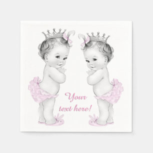 Serviette En Papier Bain de Naissance Vintage Rose Princesse Jumelles