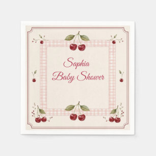 Serviette En Papier Bain-Marie Cerise Fête de Naissance Rose Gingham