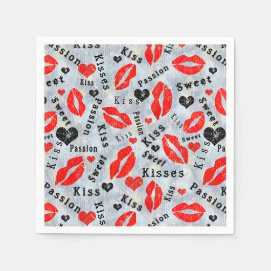 Serviette En Papier Baise, lèvres rouges. (Devant)