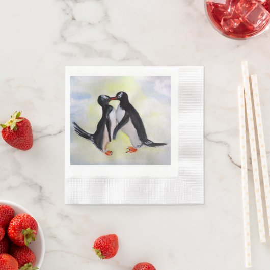 Serviette En Papier Baiser Penguins Cocktail Papier de Cocktail servie (En situation)