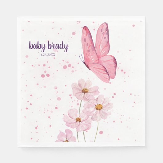 Serviette En Papier Baisers à papillon et voeux pour bébé |Baby shower (Devant)