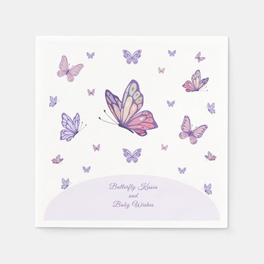 Serviette En Papier Baisers papillon Baby shower violet (Devant)