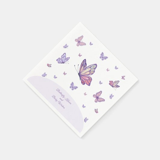Serviette En Papier Baisers papillon Baby shower violet (Coin)