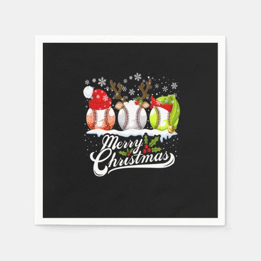 Serviette En Papier Bal de baseball de Noël Santa Hat Elf Reindeer Amu (Devant)