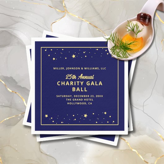 Serviette En Papier Bal de gala Enchère Silencieuse Elégant Bleu Or