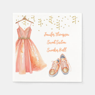 Serviette En Papier Bal de sneakers Sweet 16 Pailleté Peach et Or