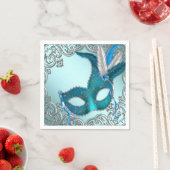 Serviette En Papier Bal masqué bleu sarcelle (En situation)