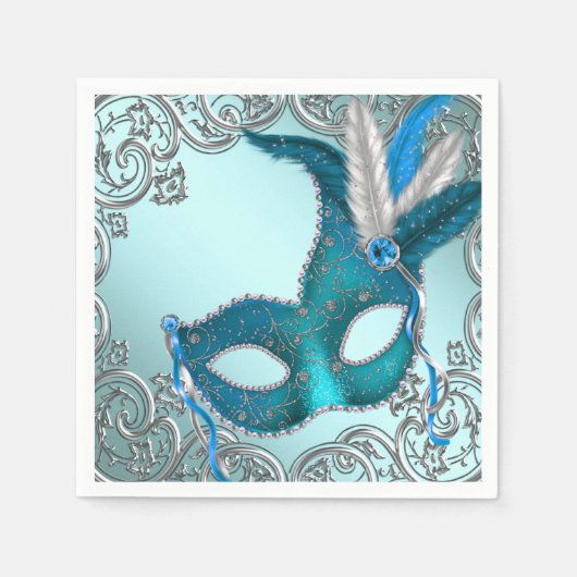 Serviette En Papier Bal masqué bleu sarcelle (Devant)