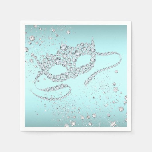 Serviette En Papier Bal masqué bleu sarcelle (Devant)