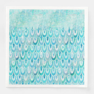 Serviette En Papier Balances de poissons Turquoise bleu brillant