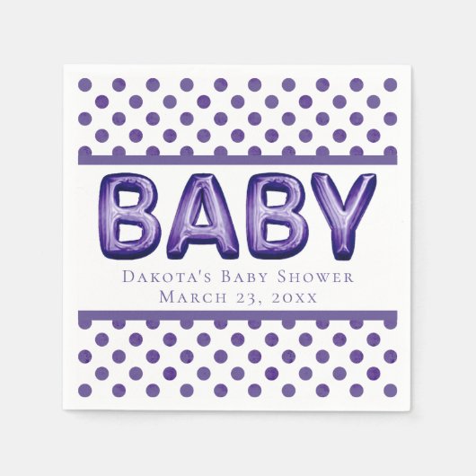Serviette En Papier Balcon bébé | Baby shower violet royal violet (Devant)