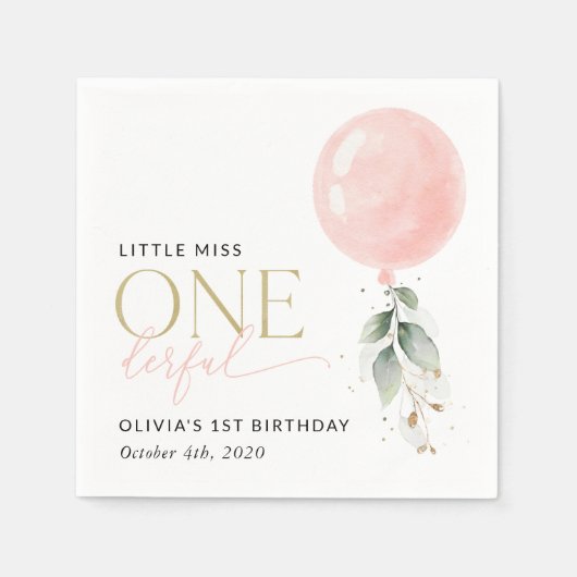 Serviette En Papier Balcon rose, Eucalyptus, Verdure, Premier Annivers (Devant)