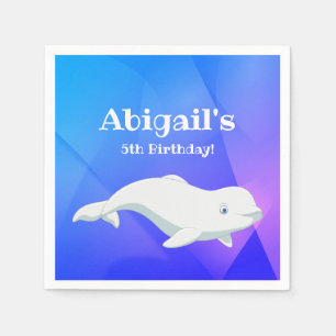 Serviette En Papier Baleine Beluga personnalisée Océan bleu Anniversai