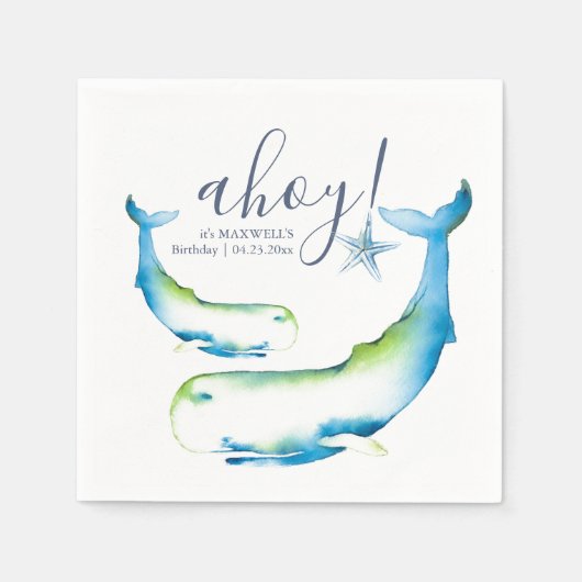 Serviette En Papier Baleine bleue Anniversaire personnalisé (Devant)