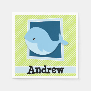 Serviette En Papier Baleine Bleue ; Graines Vert et Blanc