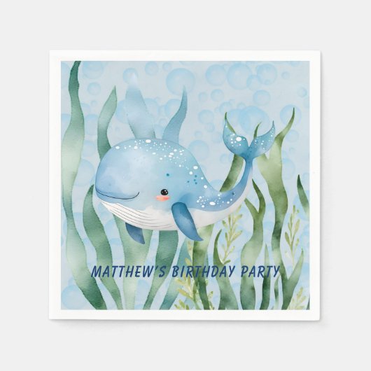 Serviette En Papier Baleine Bleue Sous La Mer Boy Anniversaire (Devant)