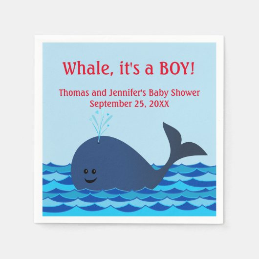 Serviette En Papier Baleine, c'est un Baby shower garçon serviettes (Devant)
