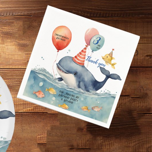 Serviette En Papier Baleine faire un splash garçons Anniversaire Merci