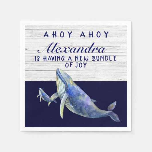 Serviette En Papier Baleine Marine Bleu Baby shower Nautique Garçon se (Devant)
