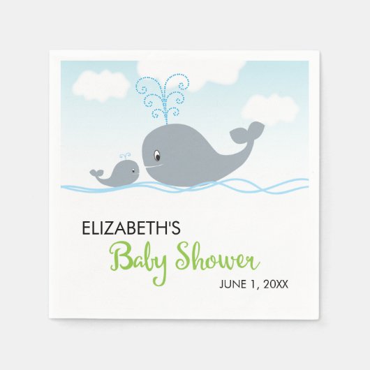 Serviette En Papier Baleine mignonne et Bébé baleine, Baby shower (Devant)