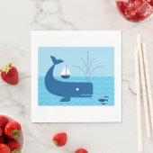 Serviette En Papier Baleine nautique et voilier Océan Blue Sea (En situation)